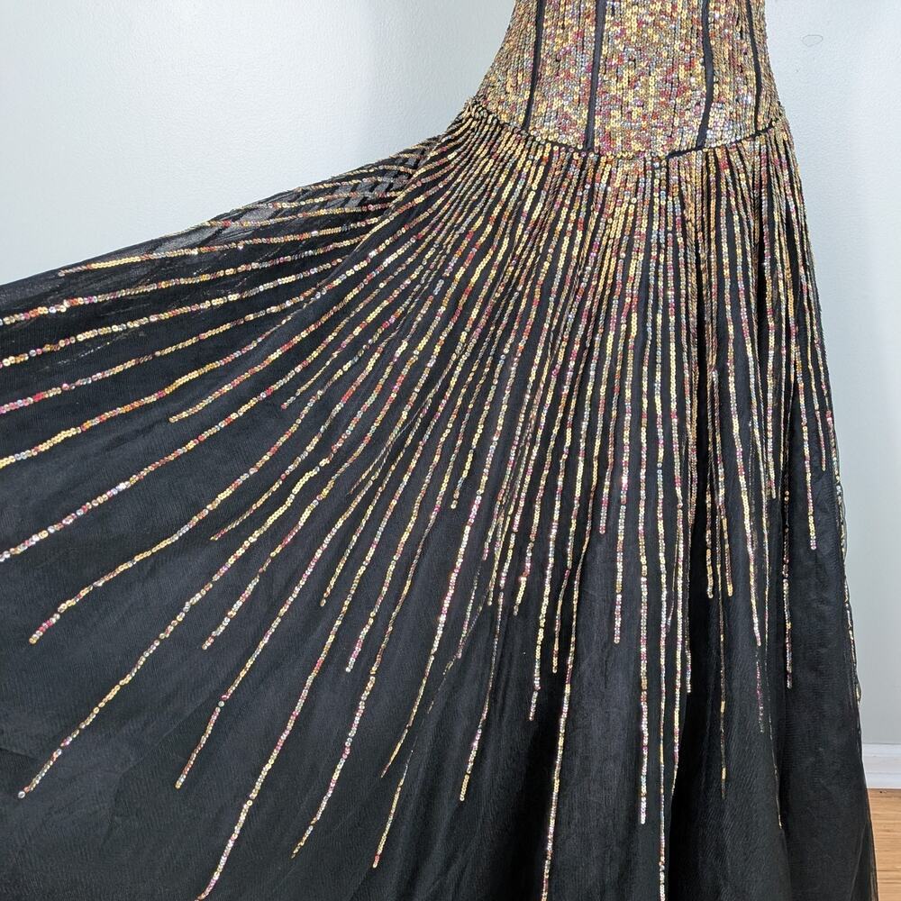 Terani Prom Dress Maxi Gown 6 Black Gold Glam Sequin Ball Princess Y2K Pageant - Picture 3 of 13